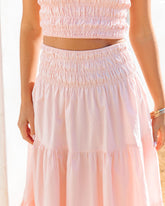 Cove Haven Smocked Tiered Midi Skirt - Blush Oshnow